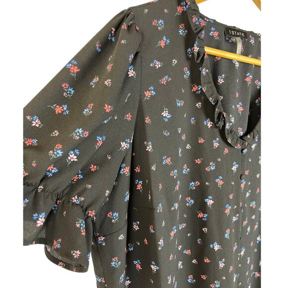 1. STATE Plus Size Ruffle Floral Print Button Front Puff Sleeves Blouse Size 1X - Picture 4 of 9
